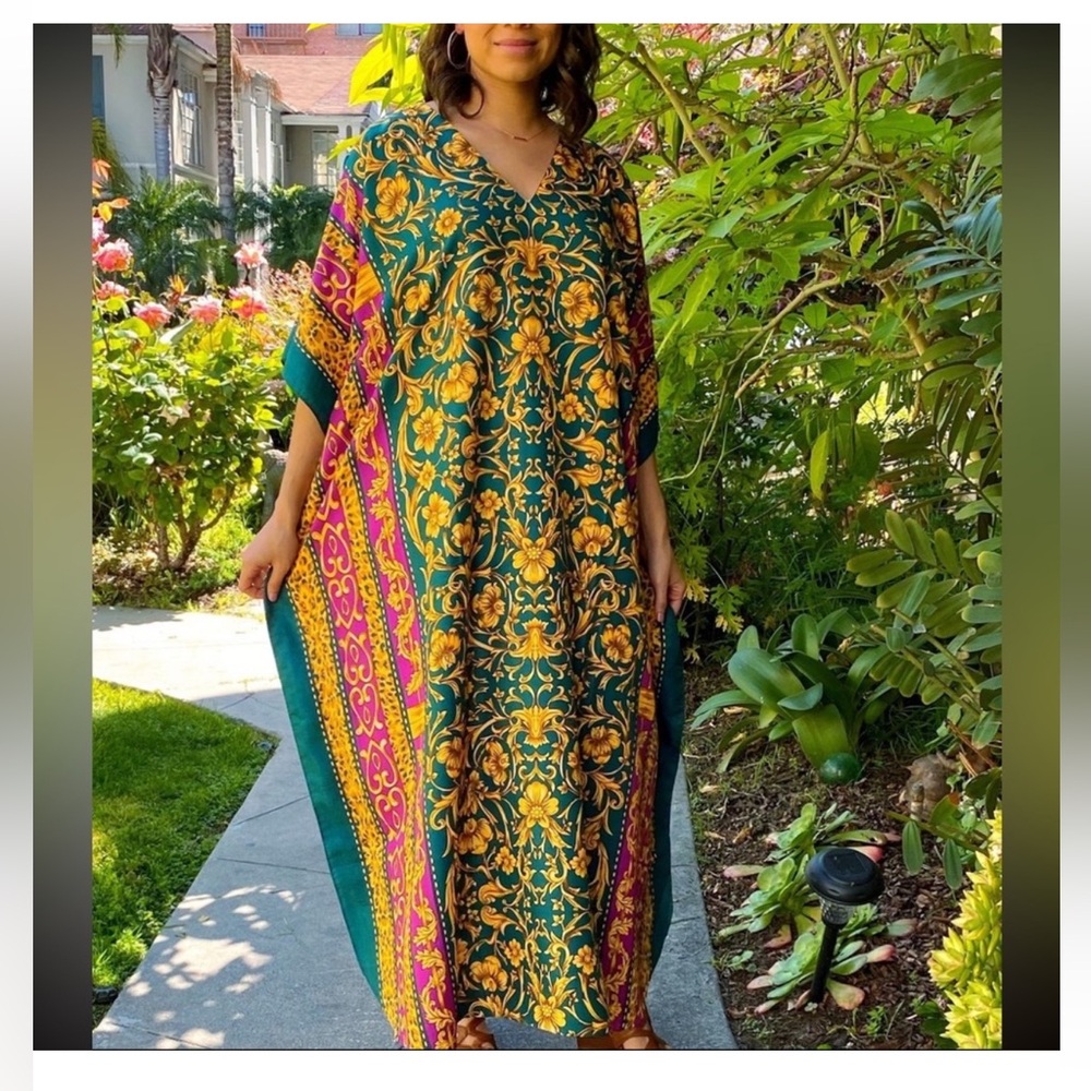 Vibrant Green and Gold Maxi Dress